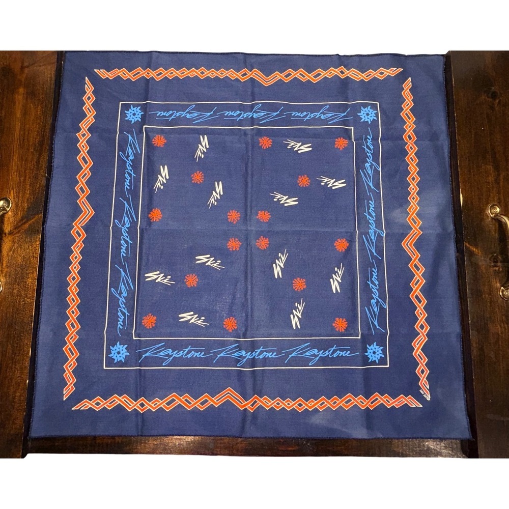 Vintage 1983 Keystone Ski Resort Bandana Navy Blue Snowflake Scarf EPI